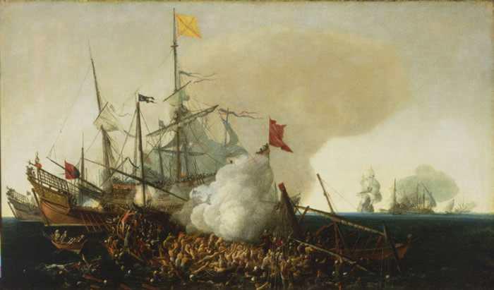Cornelis Hendriksz Vroom Spanish Men-of-War Engaging Barbary Corsairs oil painting picture
